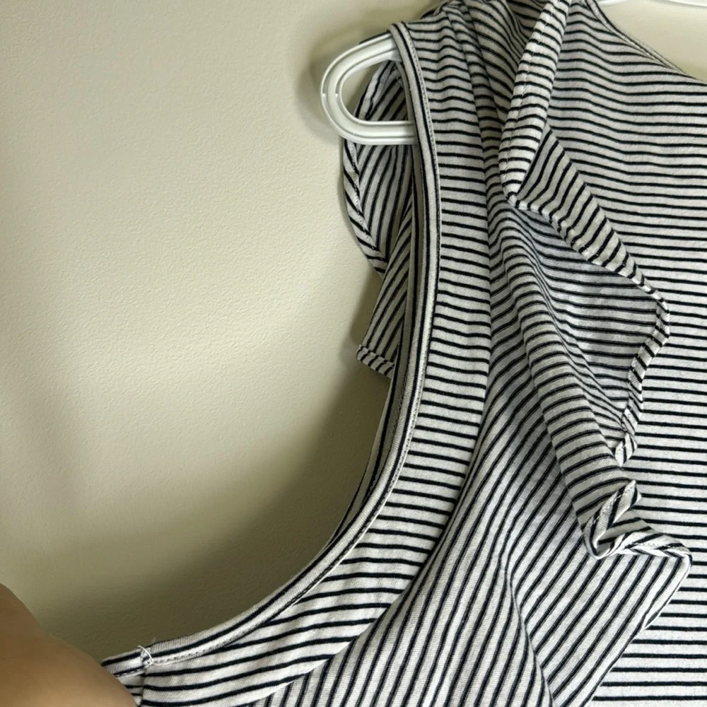 J. CREW Women 100% Cotton Black White Mini Dress Size XXL Stripe Ruffle Stretch - Picture 7 of 8